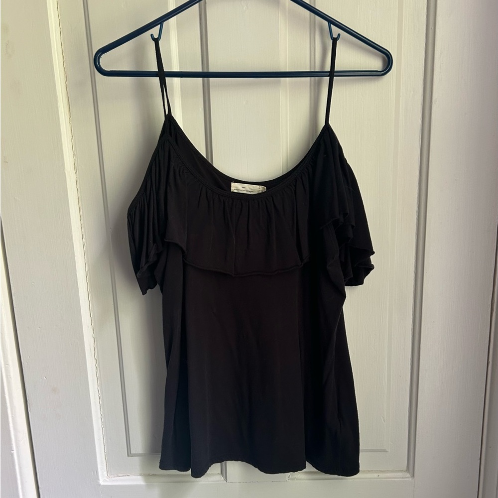 Michelle by Commune Black Ruffle & Off-the-Shoulder Tank — Size M